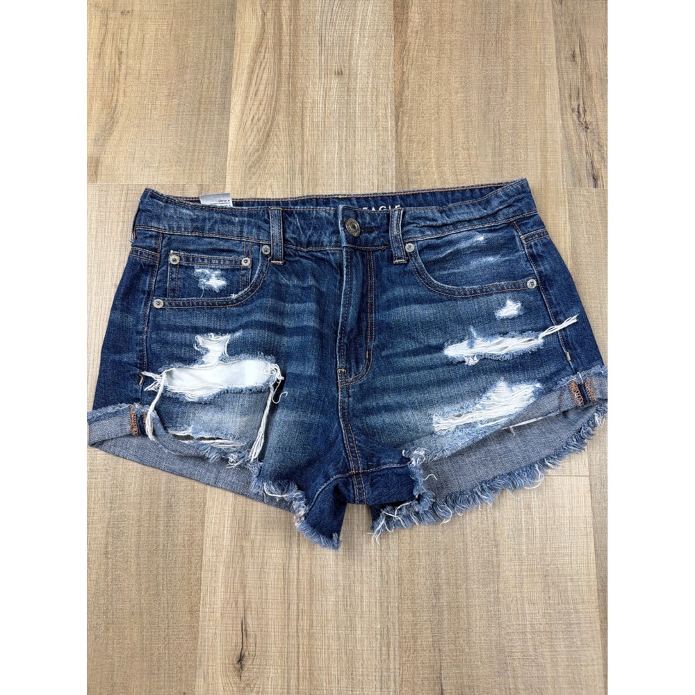 American Eagle Tomgirl Shortie Distressed Denim Shorts Dark Wash Blue Womens 6